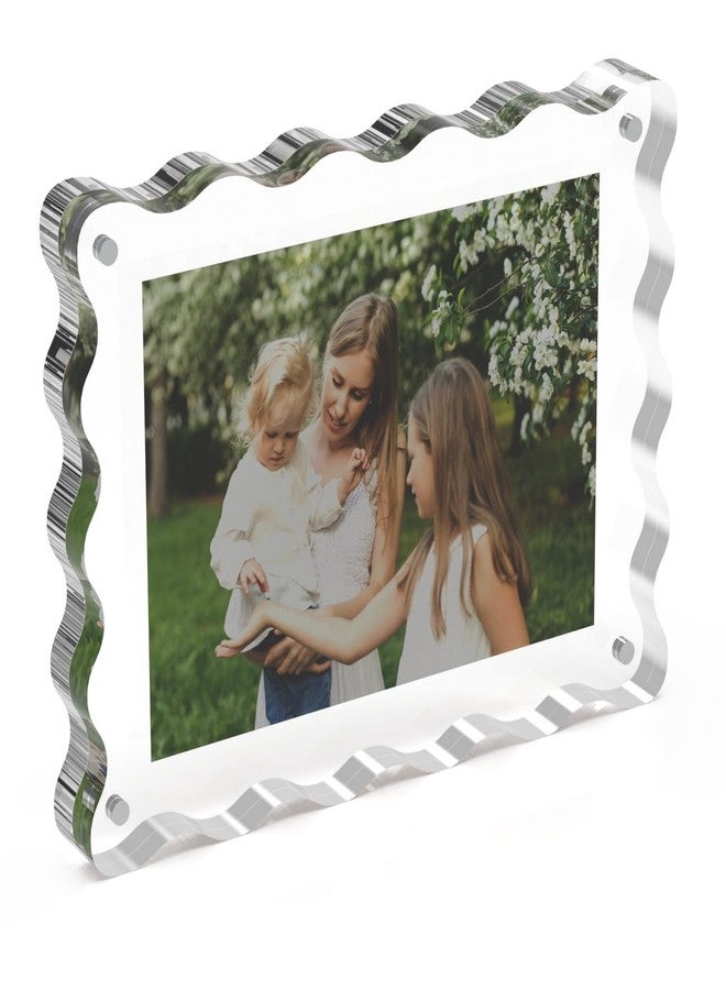 CHEGIF Acrylic Picture Frame, 4x6 Acrylic Magnetic Picture Frames Double Sided Clear Photo Frame 10+10mm Thick Scalloped Picture Frame Freestanding for Desktop Display, 1 Pack - Image 1